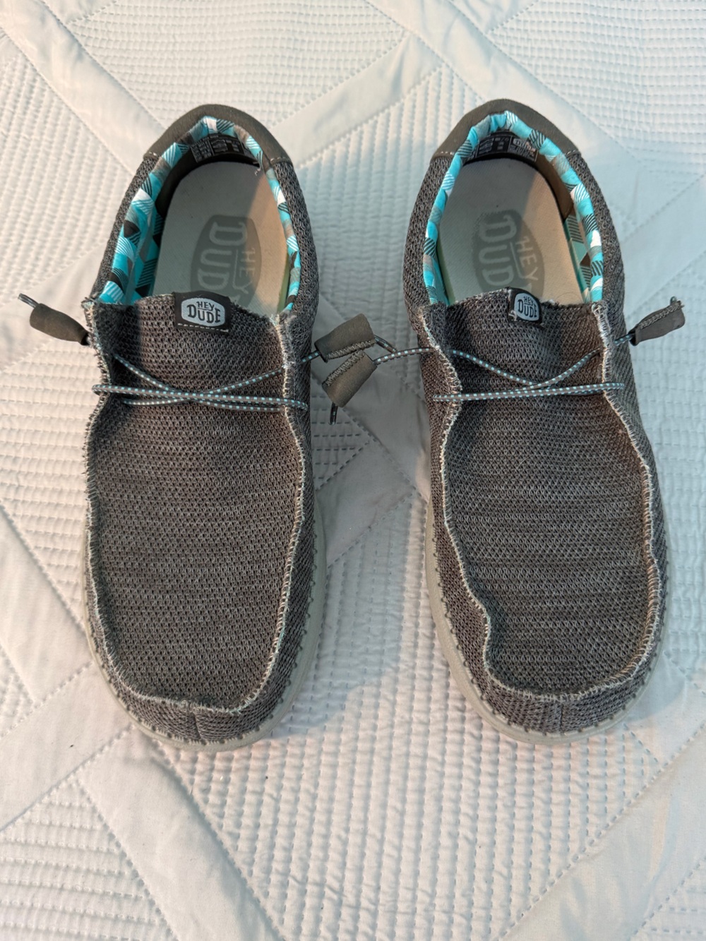Hey Dude Wally Sox Wide Gray Knit Slip-On Loafers w/Teal Trim Sz 11 Wide